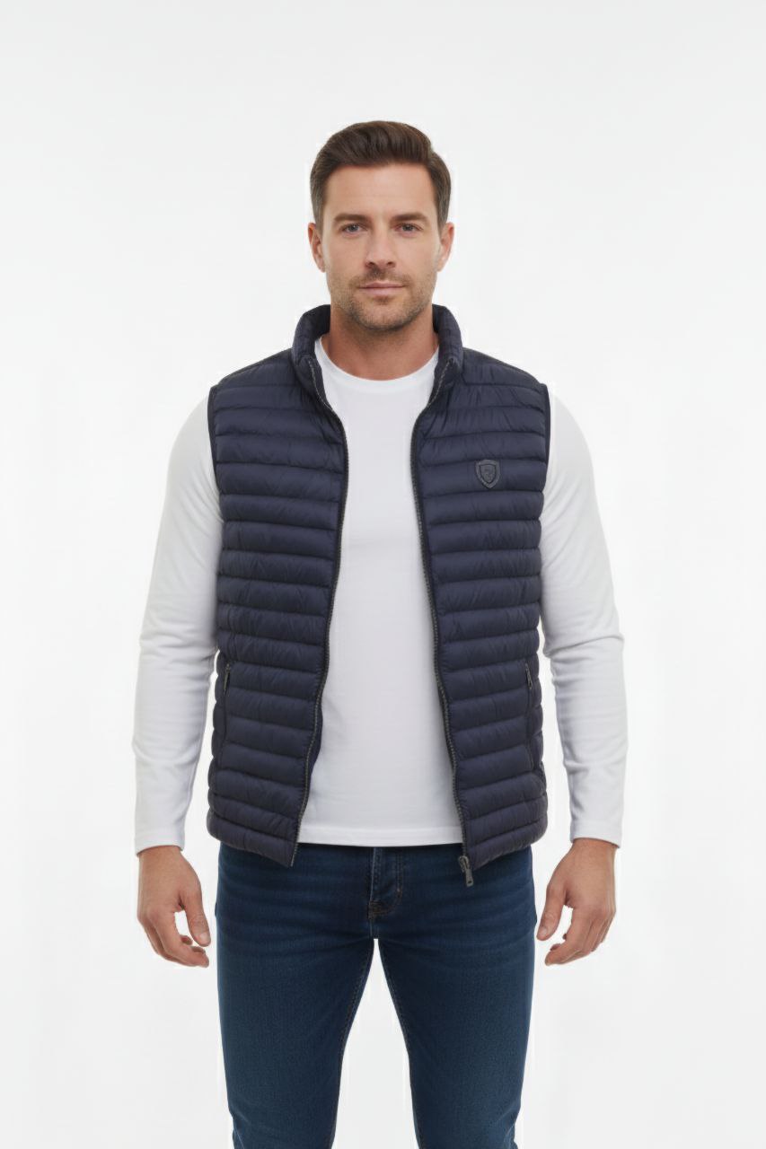 Navy quilted puffer vest in navy | Flamingo Fits