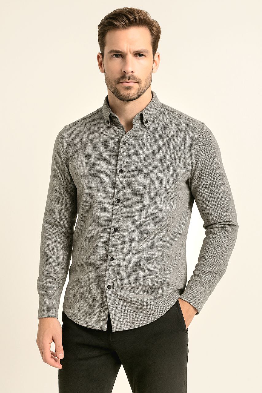 Charcoal micro-weave shirt in PENY KS | Flamingo Fits
