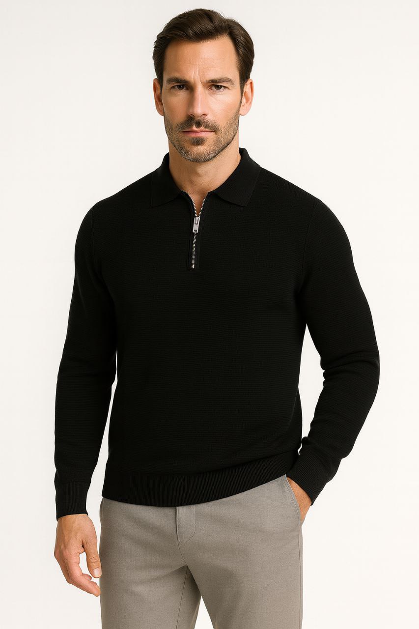 Black Essential Half-Zip Knit Sweater