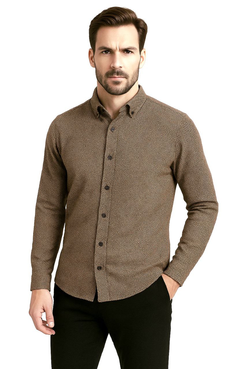 Beige micro-weave shirt in beij | Flamingo Fits