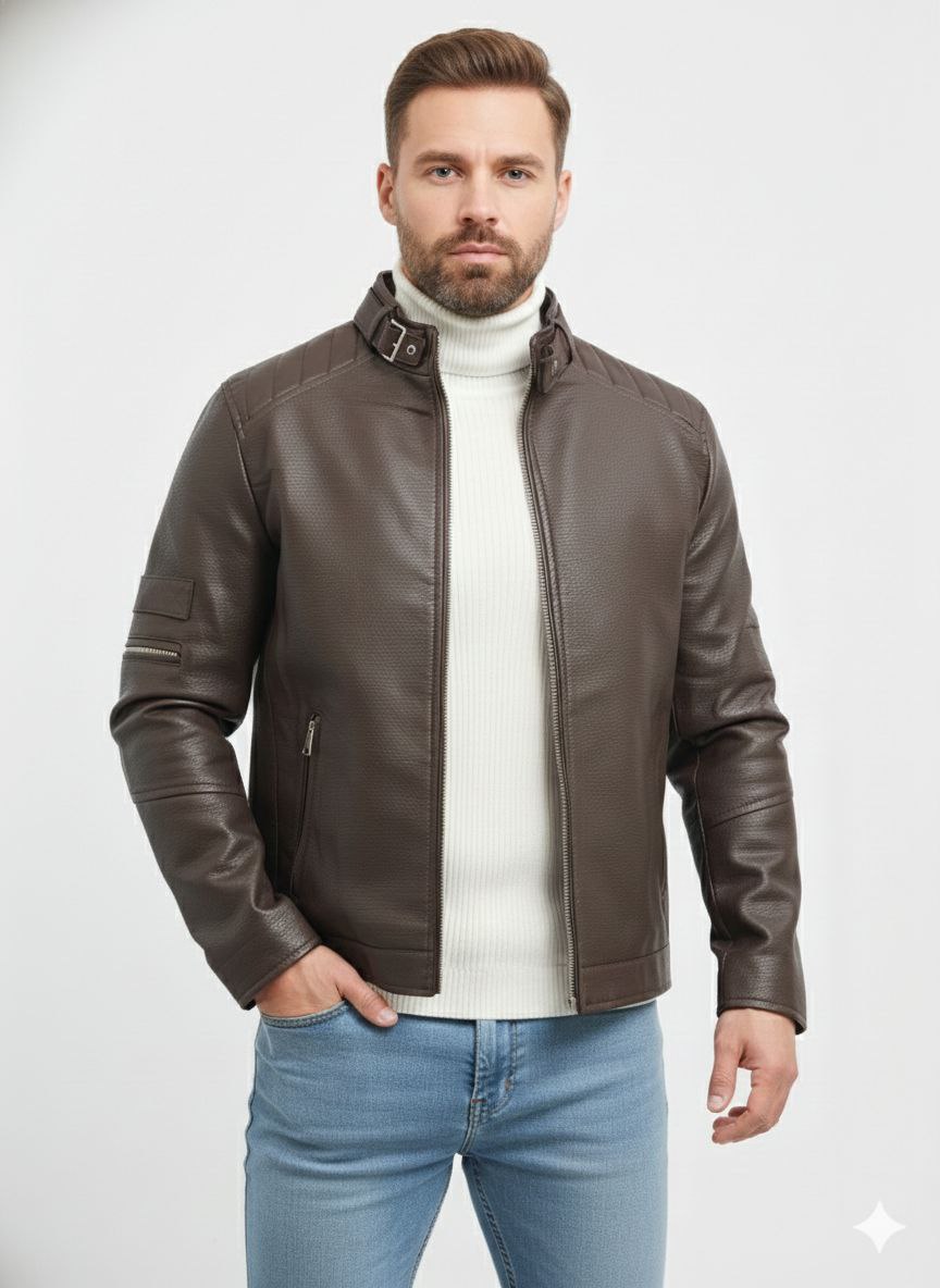 Brown rebel leather jacket in brown | Flamingo Fits