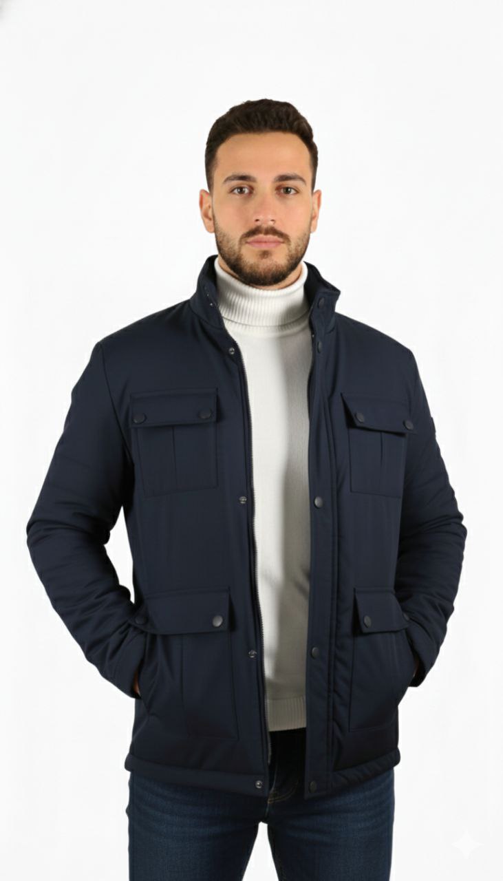 Navy safari waterproof jacket in navy | Flamingo Fits