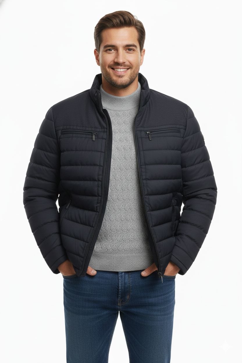Navy bigsize quilted bomber jacket in navy | Flamingo Fits