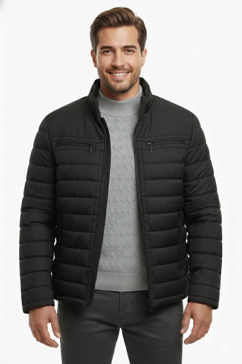 Black Bigsize Quilted Bomber Jacket