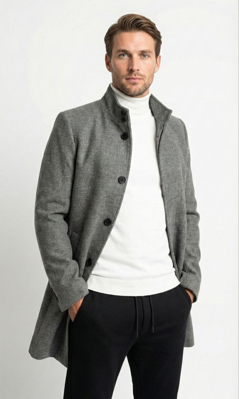 Grey stand-collar coat in grey | Flamingo Fits