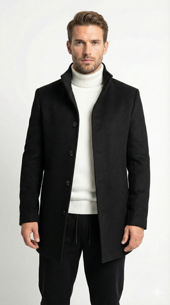 Black Stand-Collar Coat