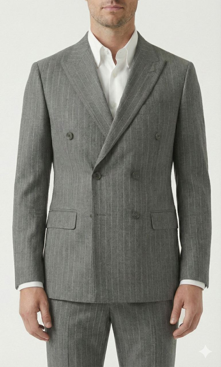 Grey pinstripe double-breasted suit in grey | Flamingo Fits