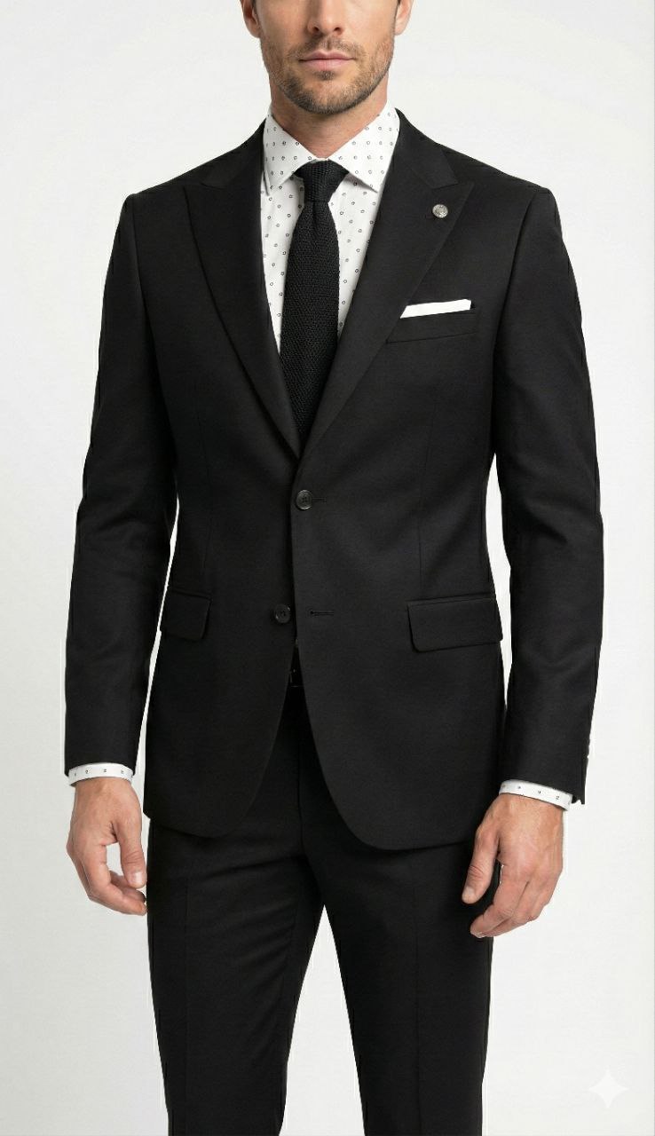 Black peak lapel suit in black | Flamingo Fits