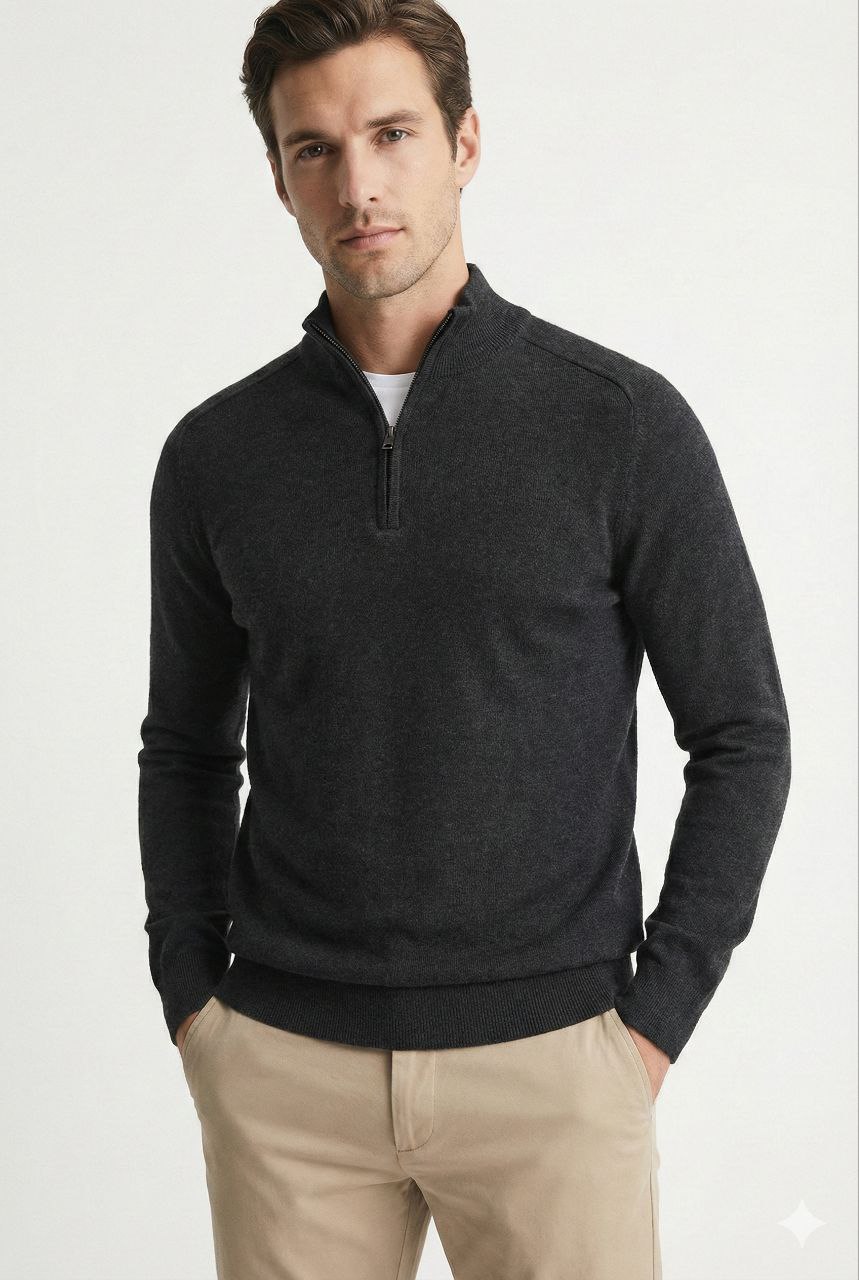 Black high-neck zip-up knit sweater in black | Flamingo Fits