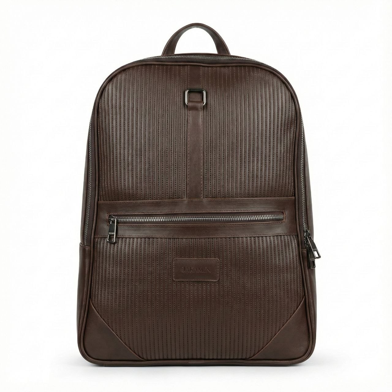 Brown front zipper backpack in brown | Flamingo Fits