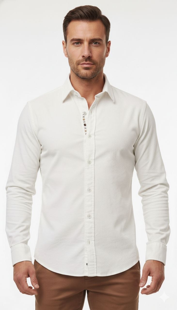 Ivory crest button-down shirt in off white | Flamingo Fits