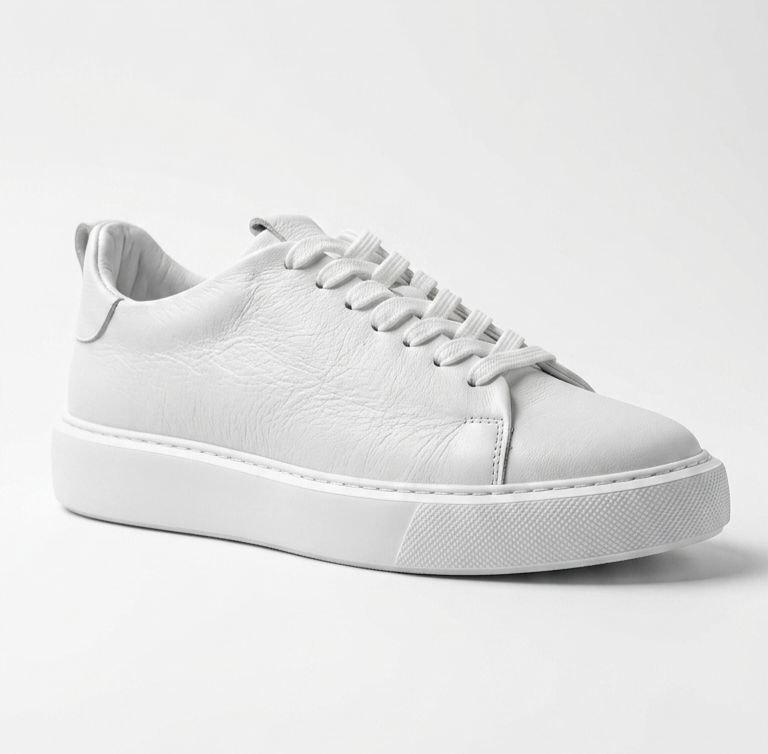 White iconic leather sneakers in white | Flamingo Fits