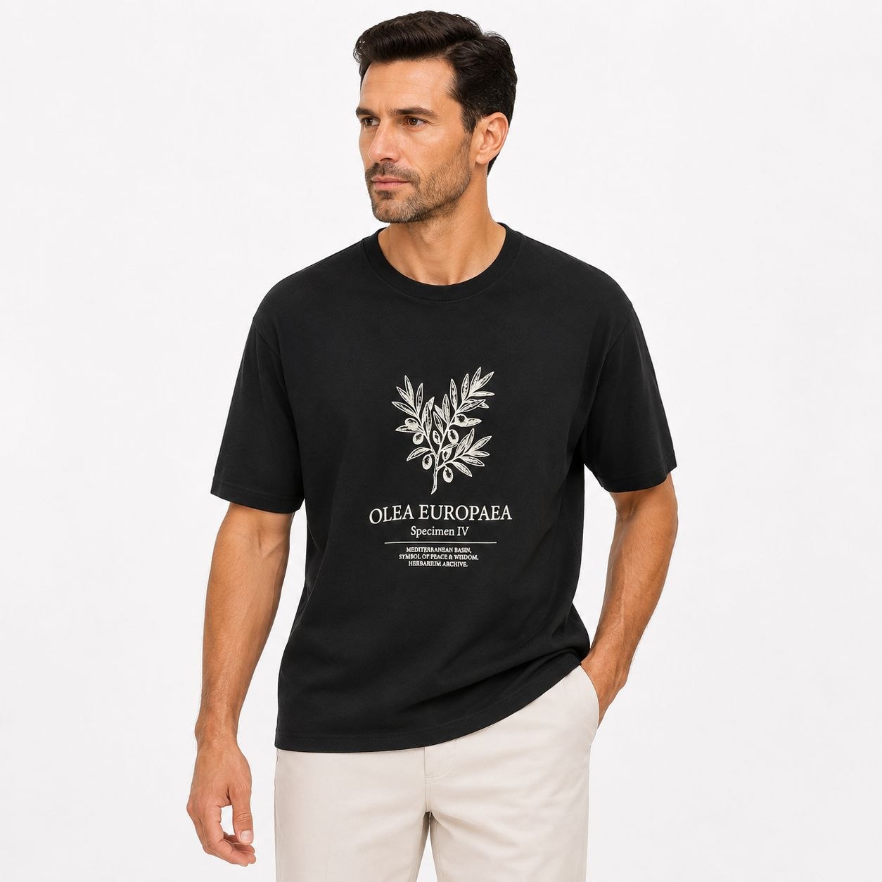 Black olea europaea graphic tshirt in black | Flamingo Fits