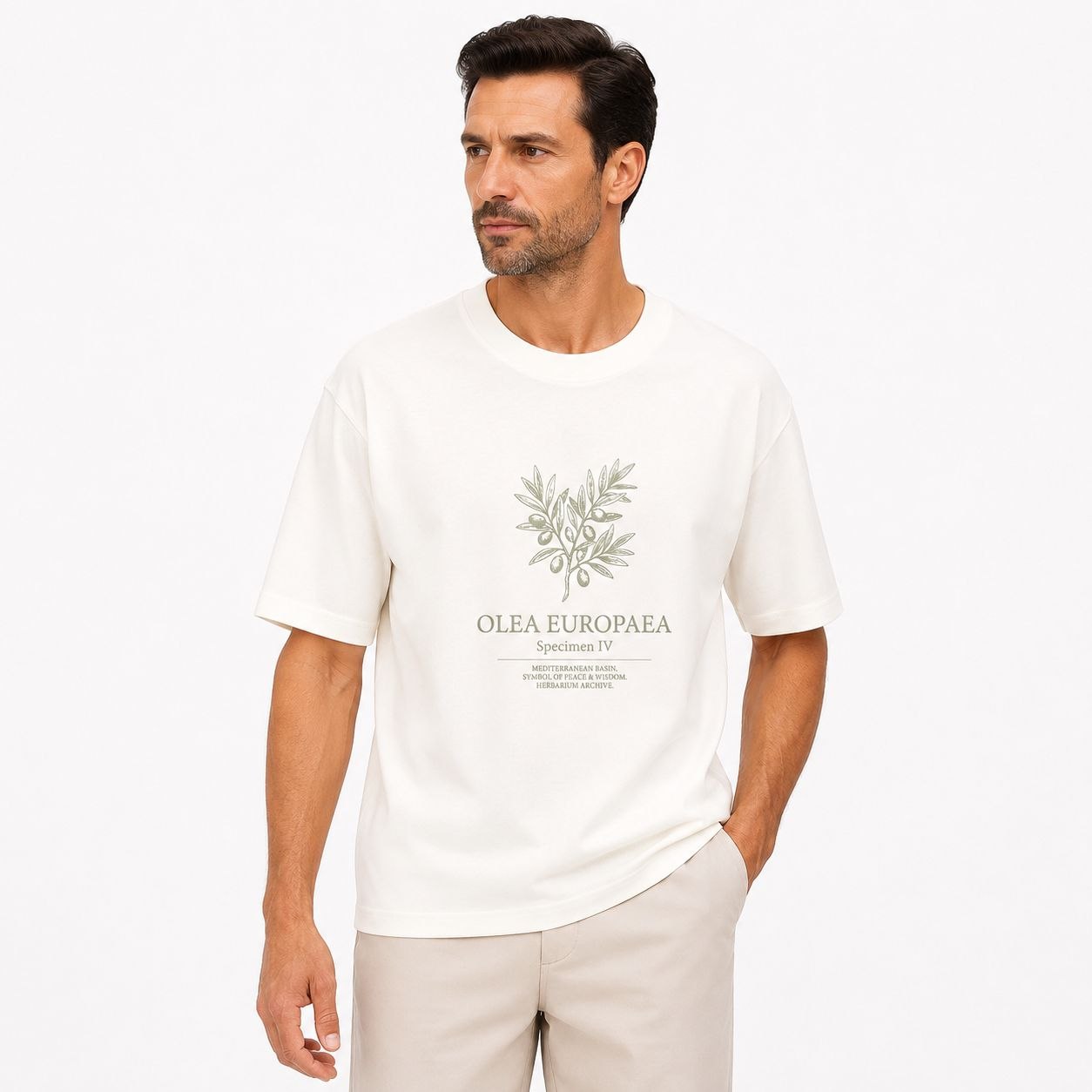 White olea europaea graphic tshirt in white | Flamingo Fits