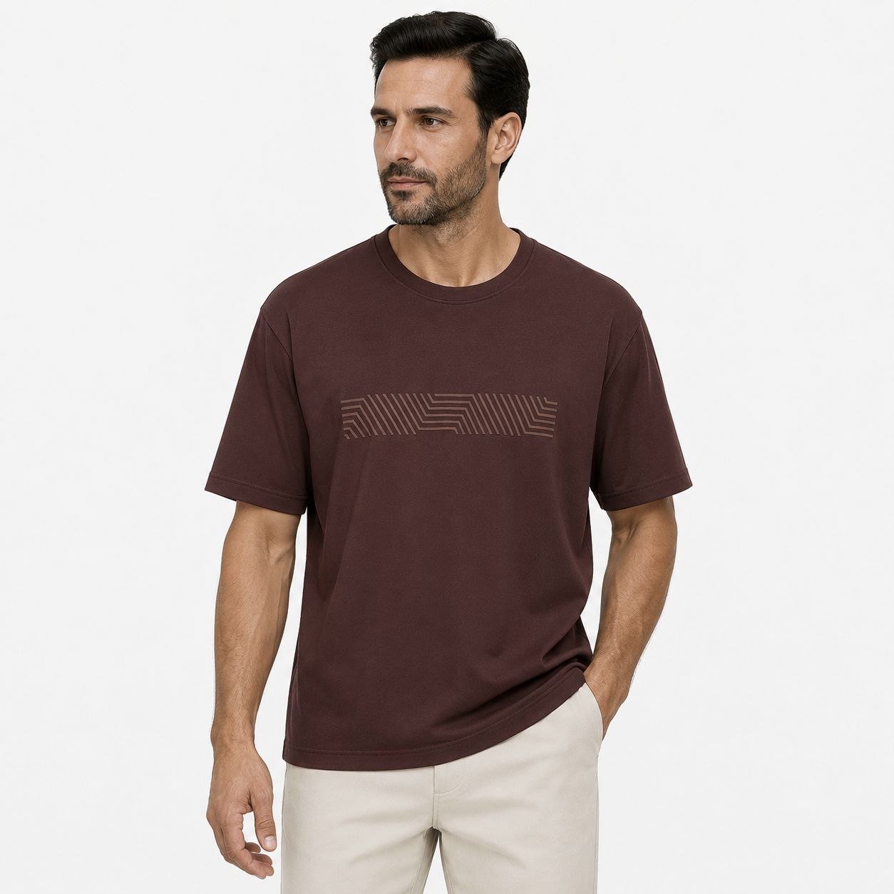 Brown geometric graphic crewneck tshirt in brown | Flamingo Fits