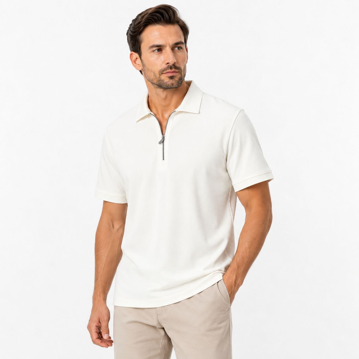 White signature half-zip tshirt in white | Flamingo Fits