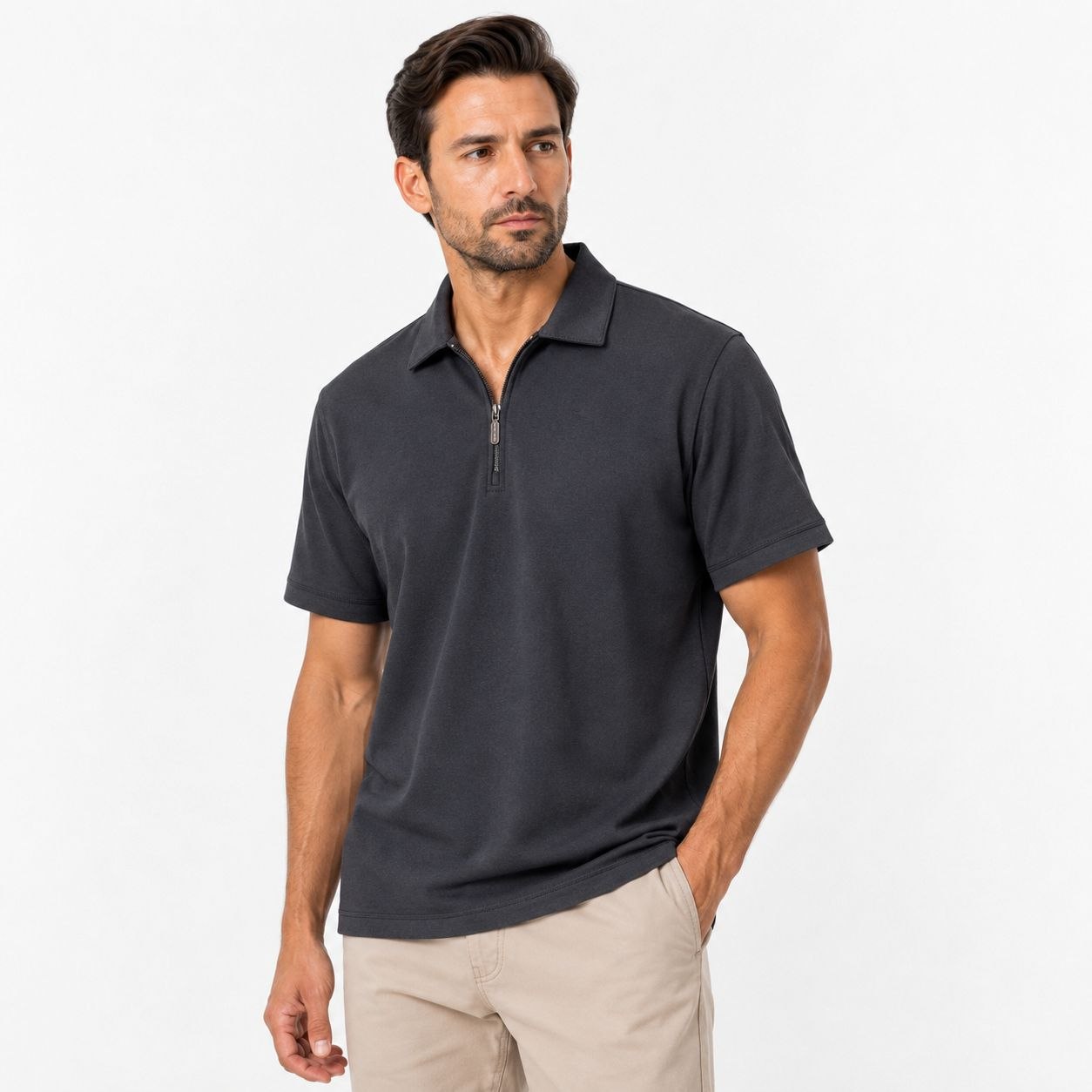 Black signature half-zip tshirt in black | Flamingo Fits