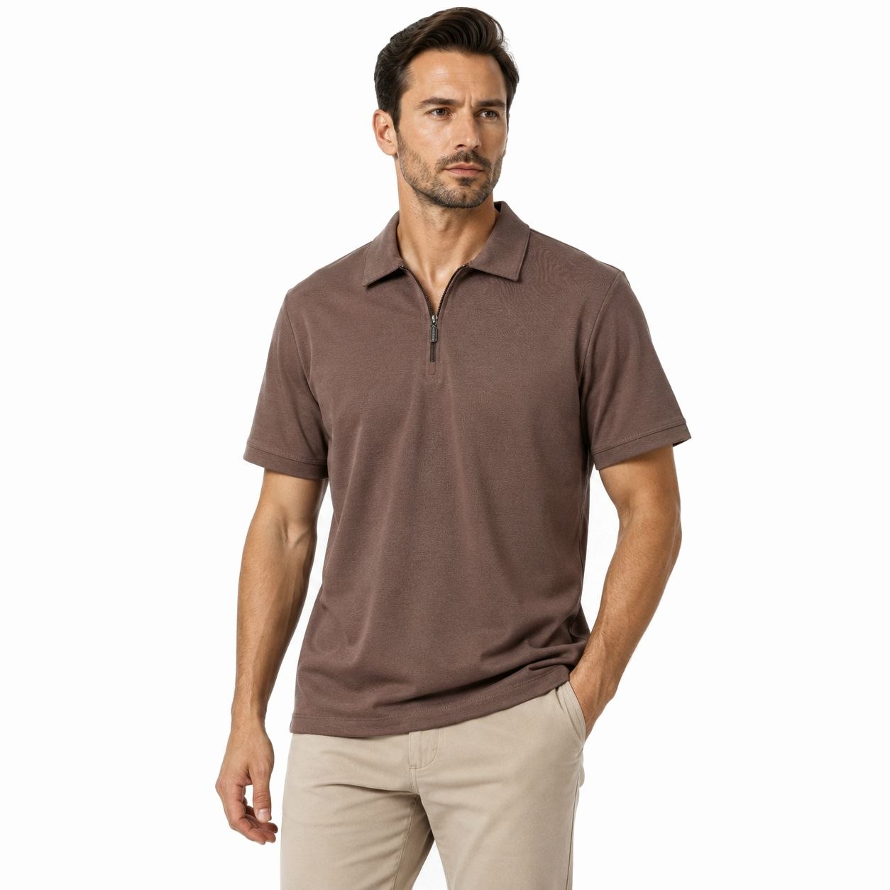 Brown signature half-zip tshirt in brown | Flamingo Fits