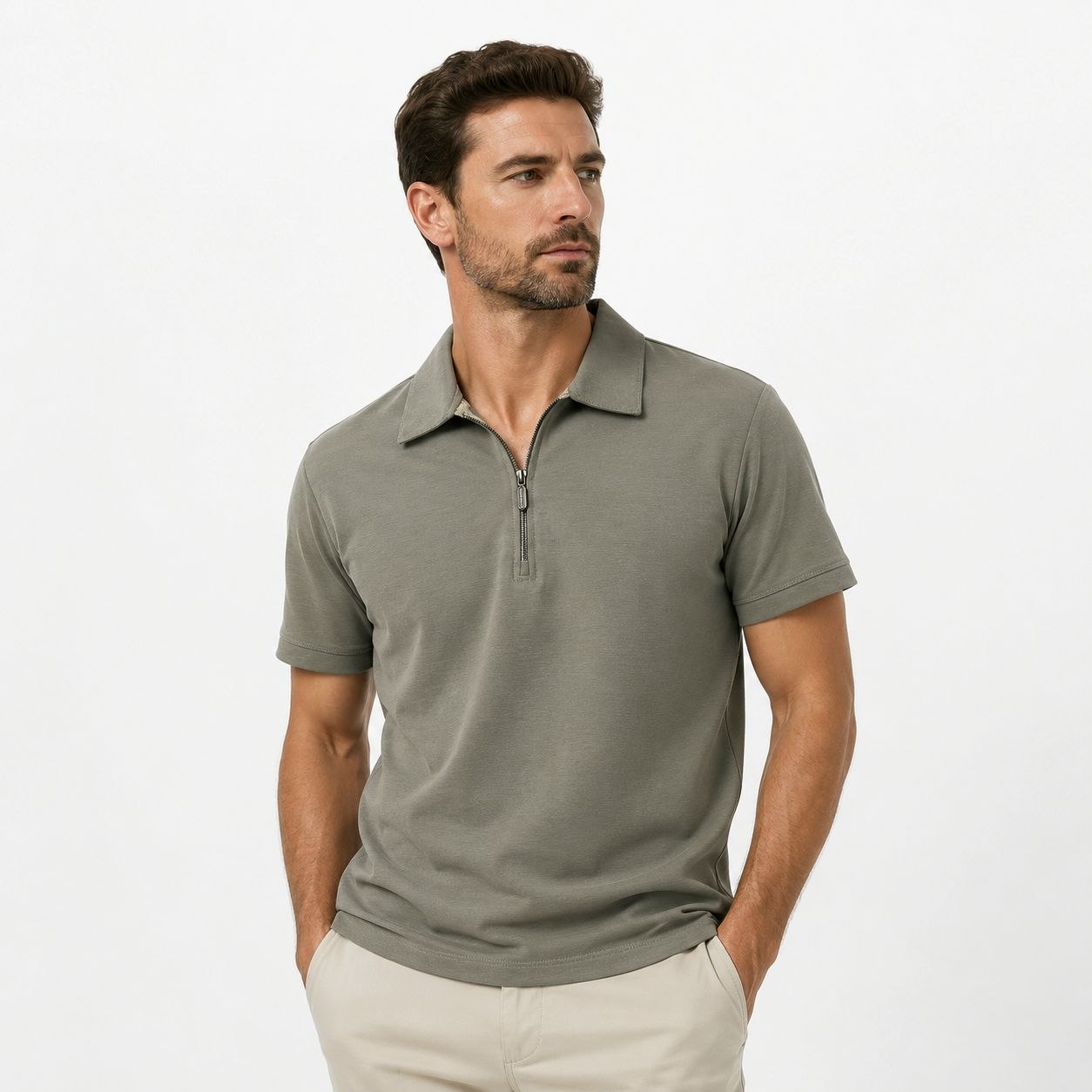 Olive signature half-zip tshirt in olive | Flamingo Fits