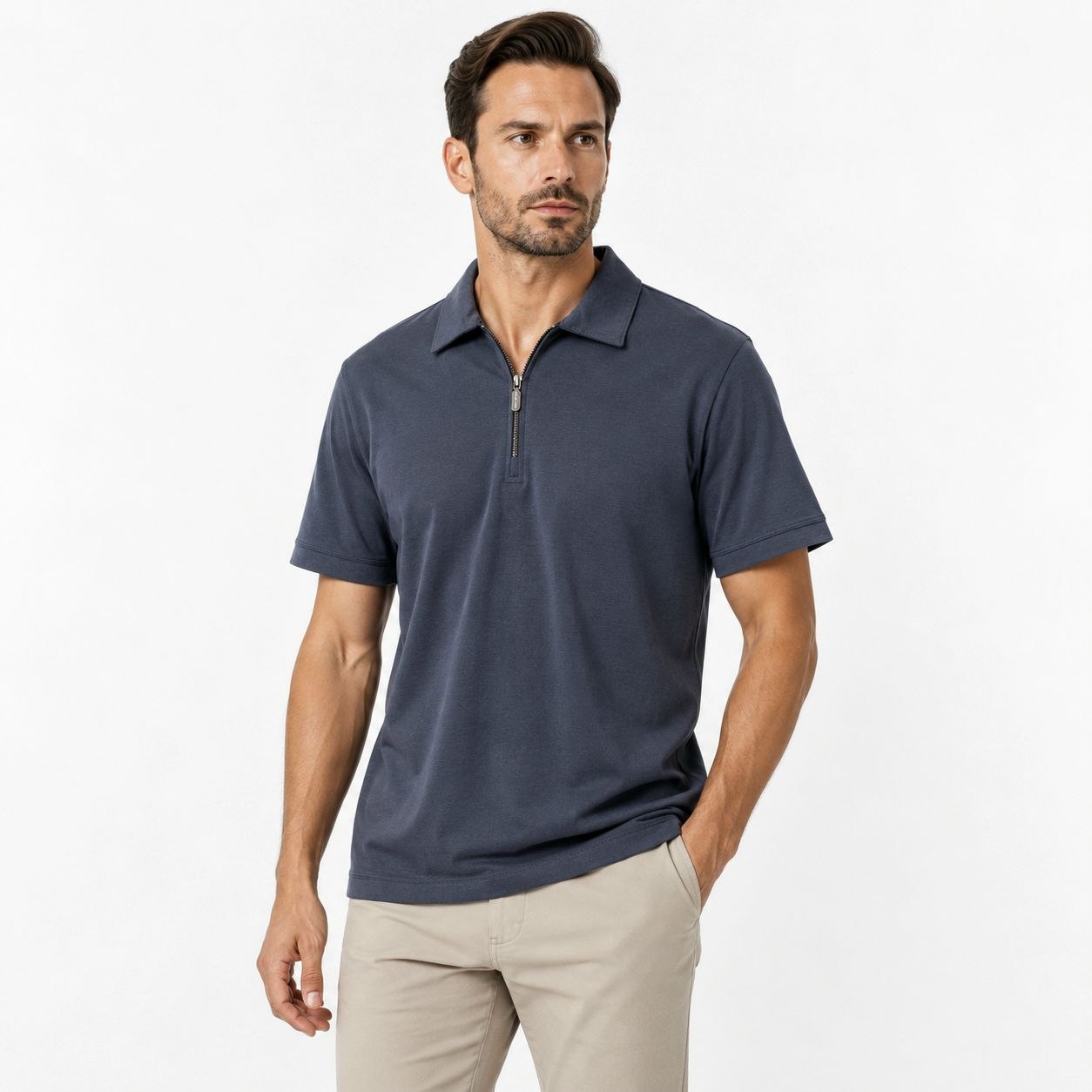 Navy signature half-zip tshirt in navy | Flamingo Fits
