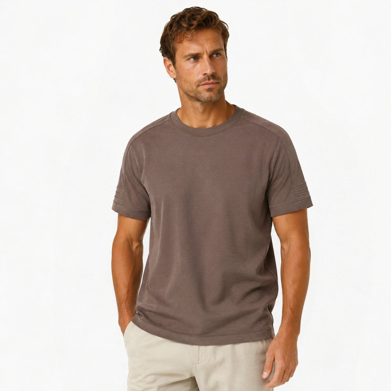 Brown premium boxy crewneck tshirt in brown | Flamingo Fits