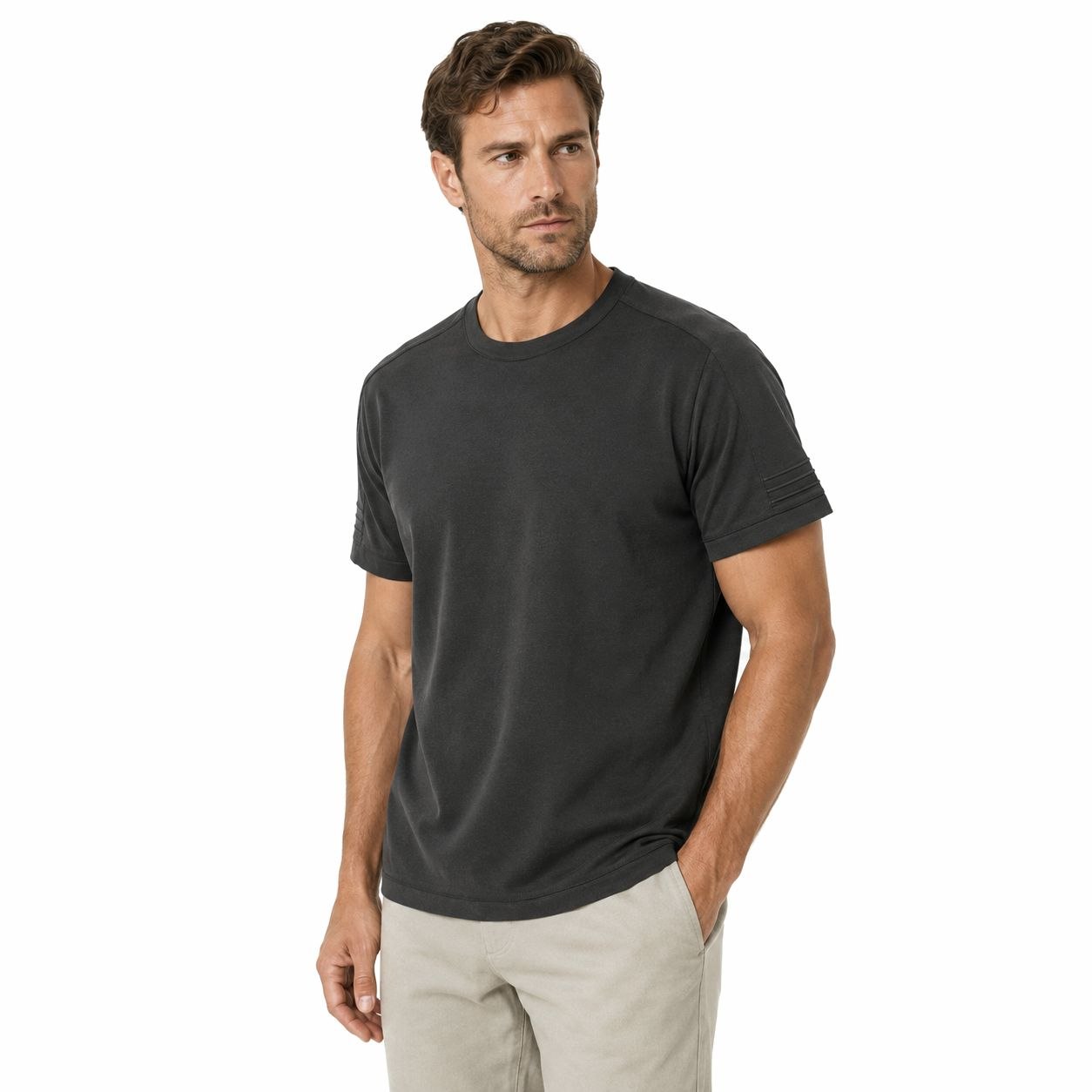 Black premium boxy crewneck tshirt in black | Flamingo Fits