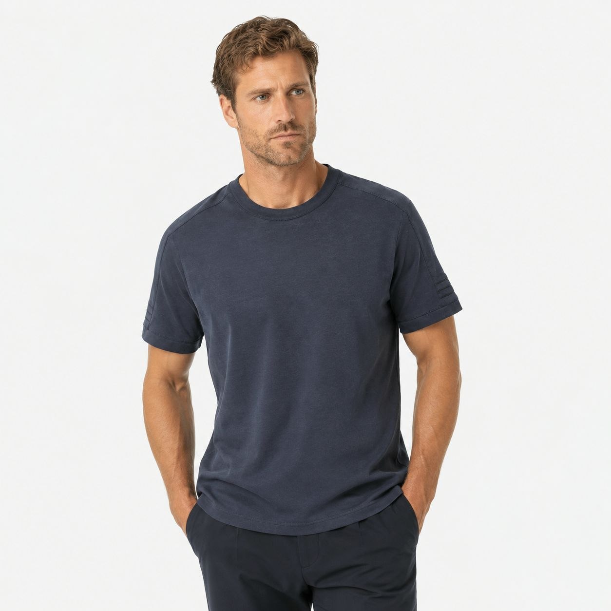 Navy premium boxy crewneck tshirt in navy | Flamingo Fits