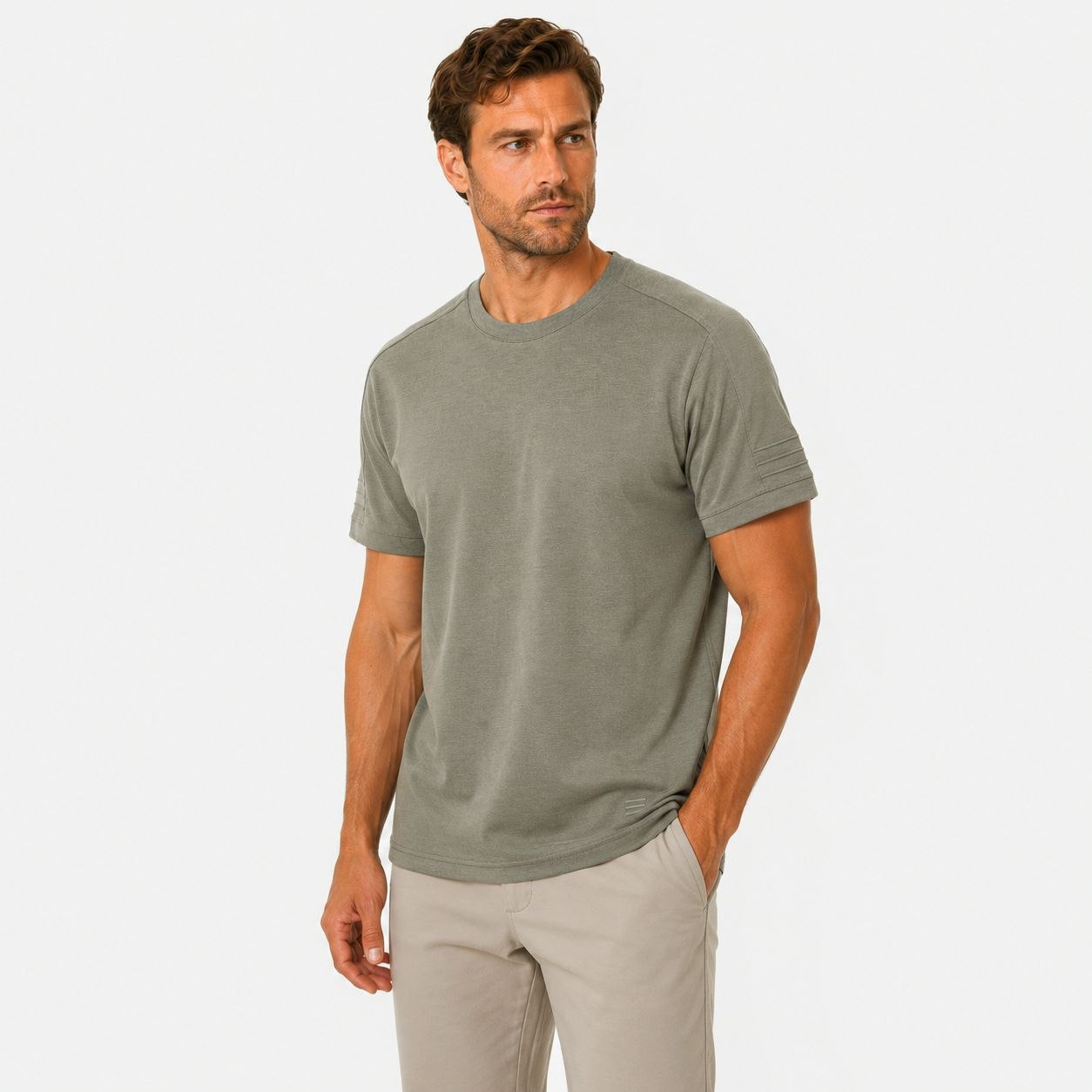 Olive premium boxy crewneck tshirt in olive | Flamingo Fits