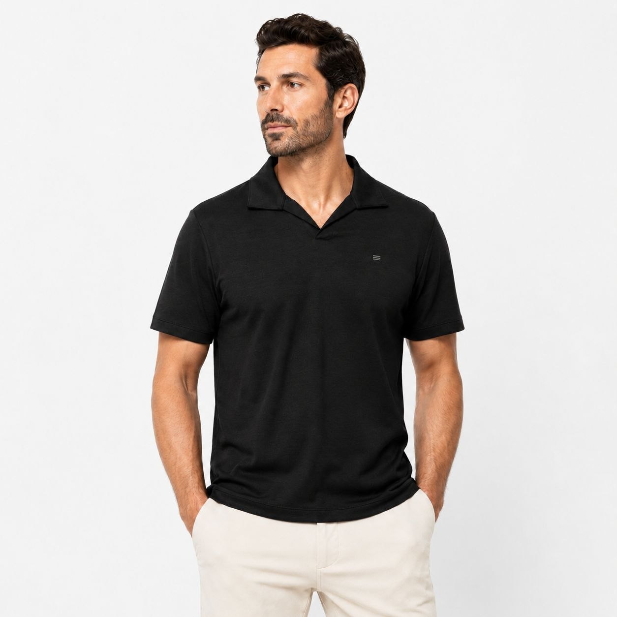 Black vante open-collar t-shirt in black | Flamingo Fits