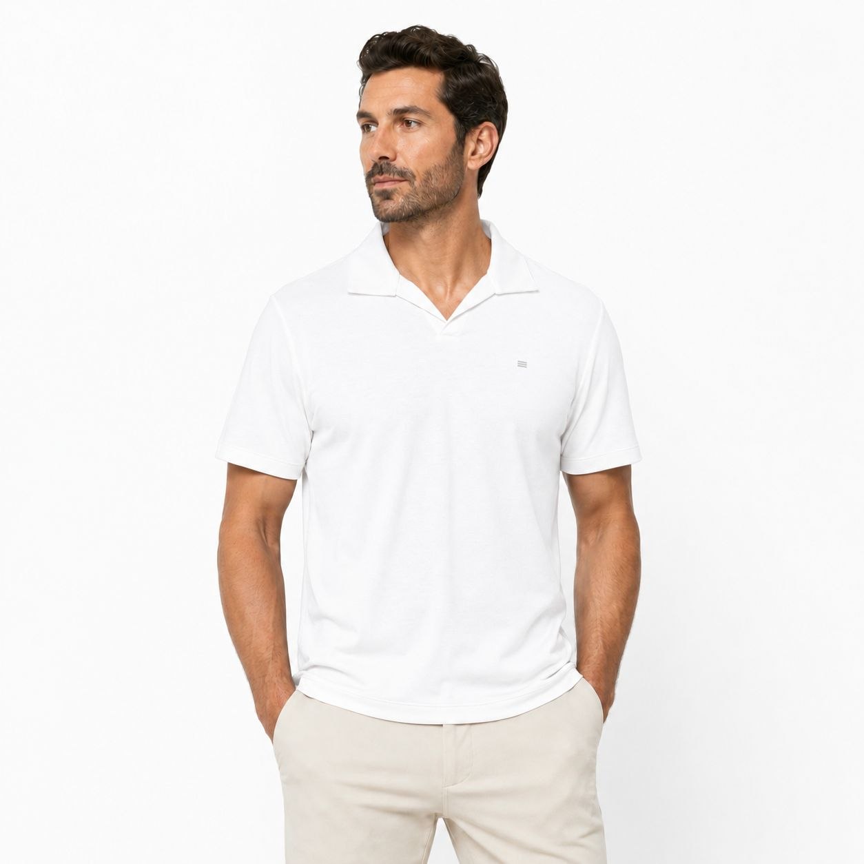 White vante open-collar t-shirt in navy | Flamingo Fits