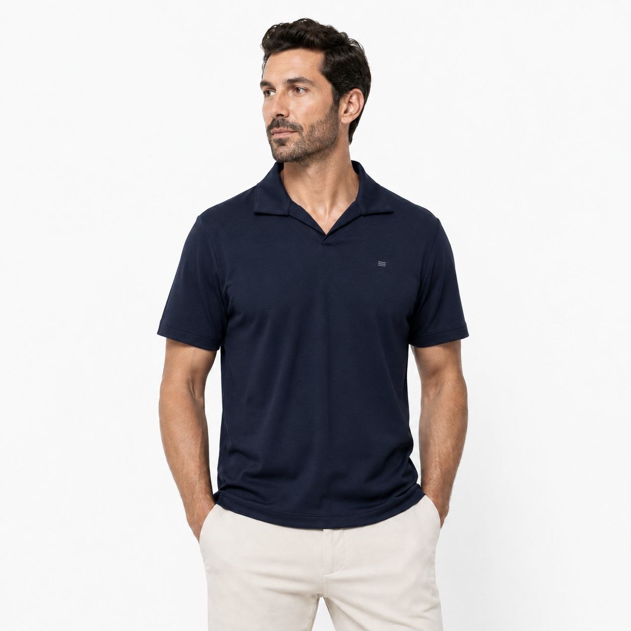 Navy vante open-collar t-shirt in navy | Flamingo Fits