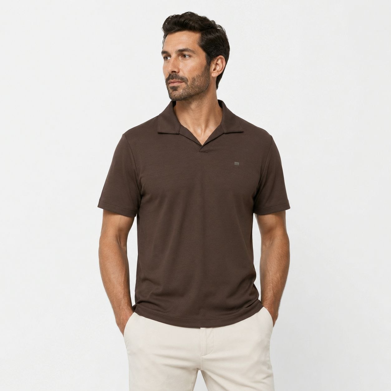 Brown vante open-collar t-shirt in brown | Flamingo Fits