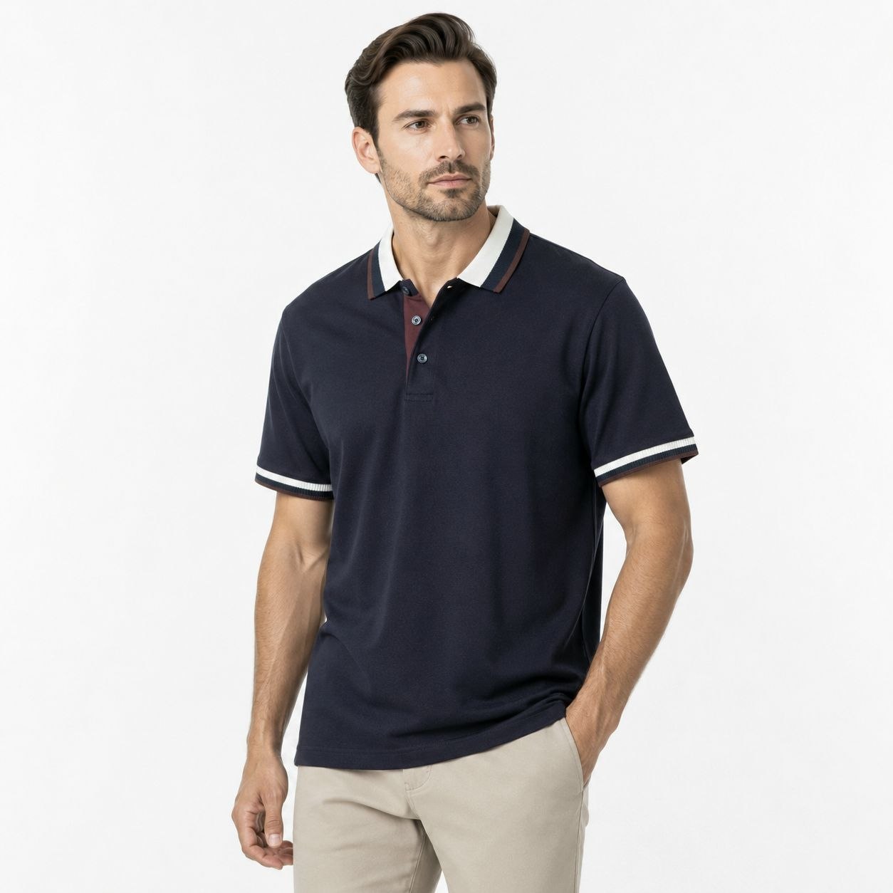 Navy tipped heritage polo tshirt in navy | Flamingo Fits