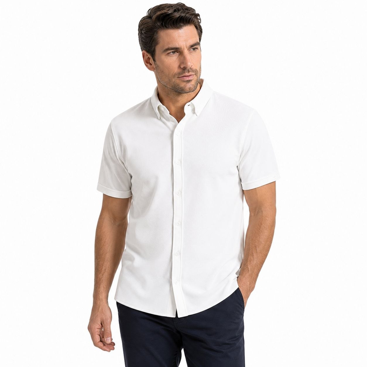 White breathable weave polo shirt in white | Flamingo Fits