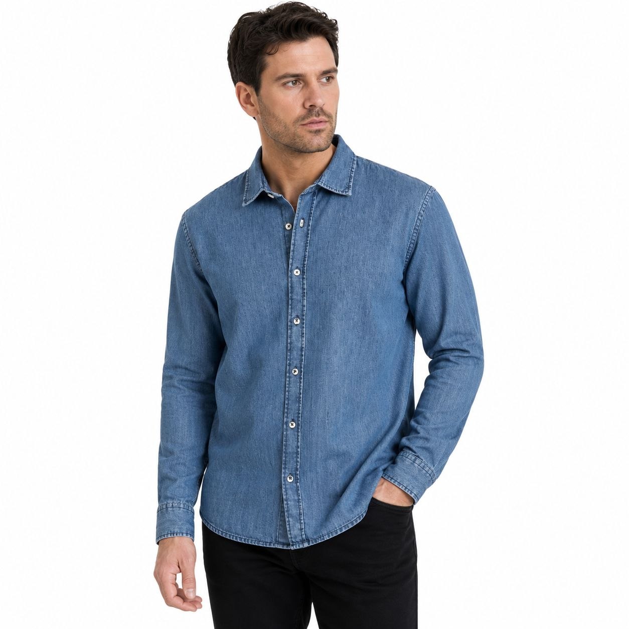 Plain denim shirt in denim | Flamingo Fits