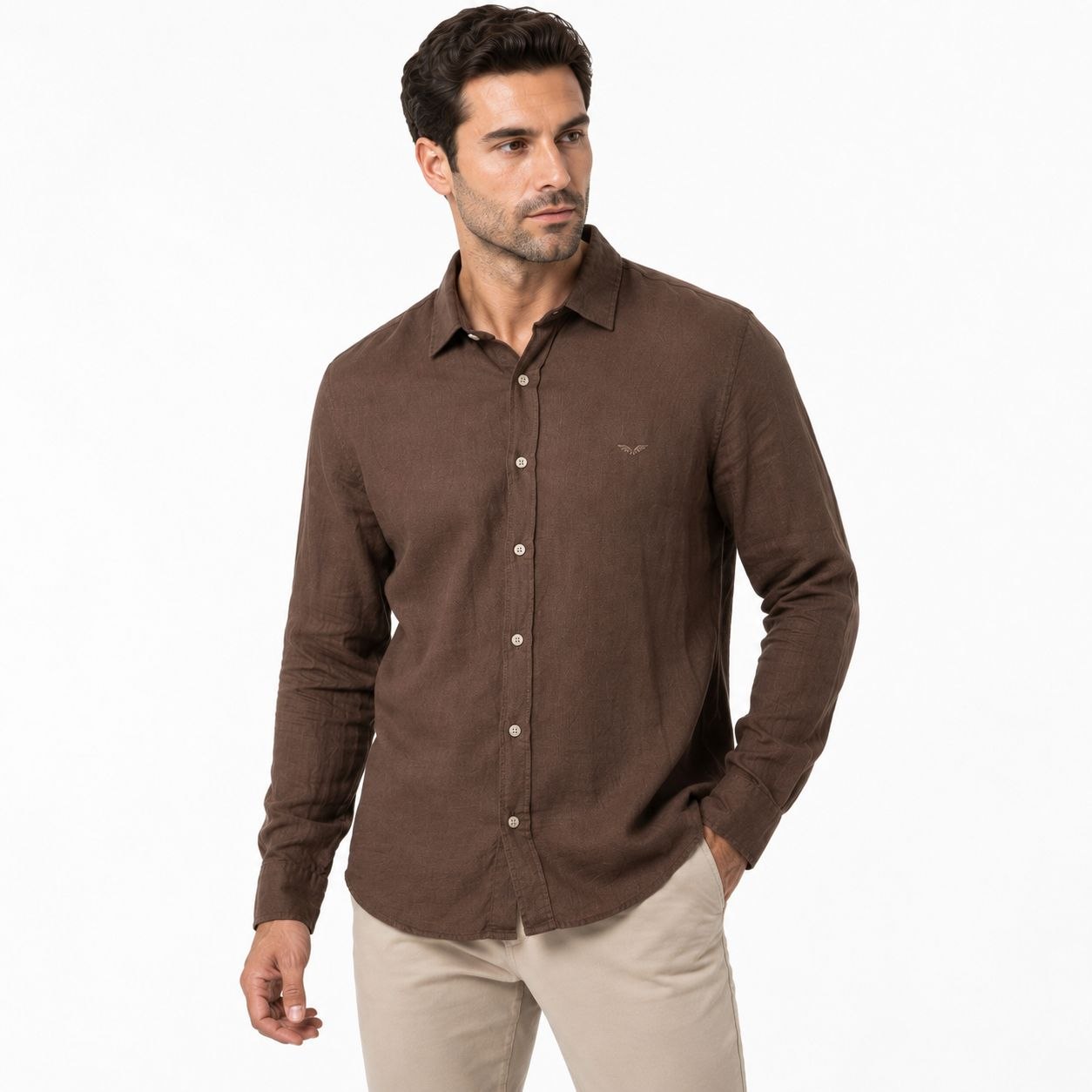 Brown plain linen shirt in brown | Flamingo Fits