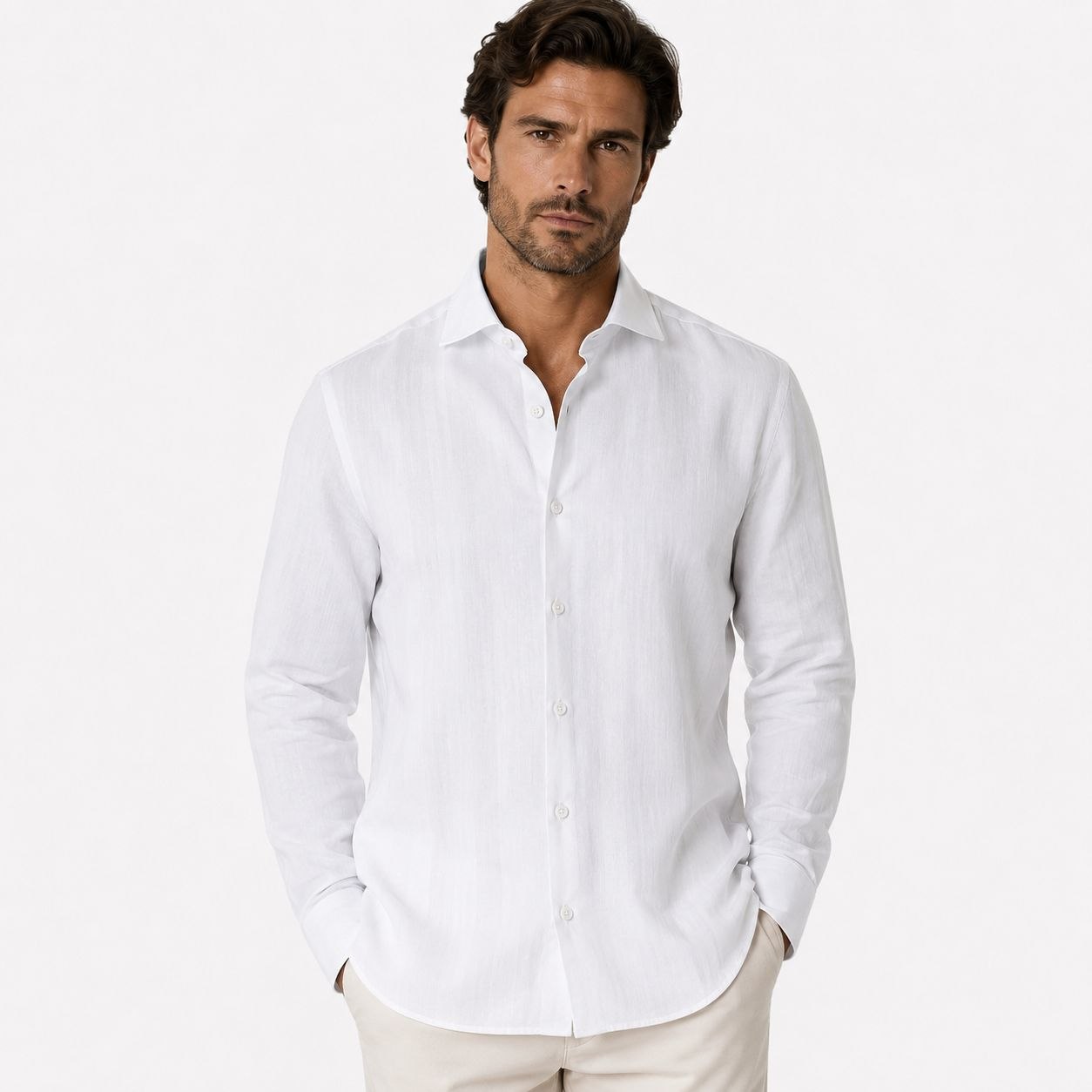 White midnight shadow-stripe shirt in white | Flamingo Fits