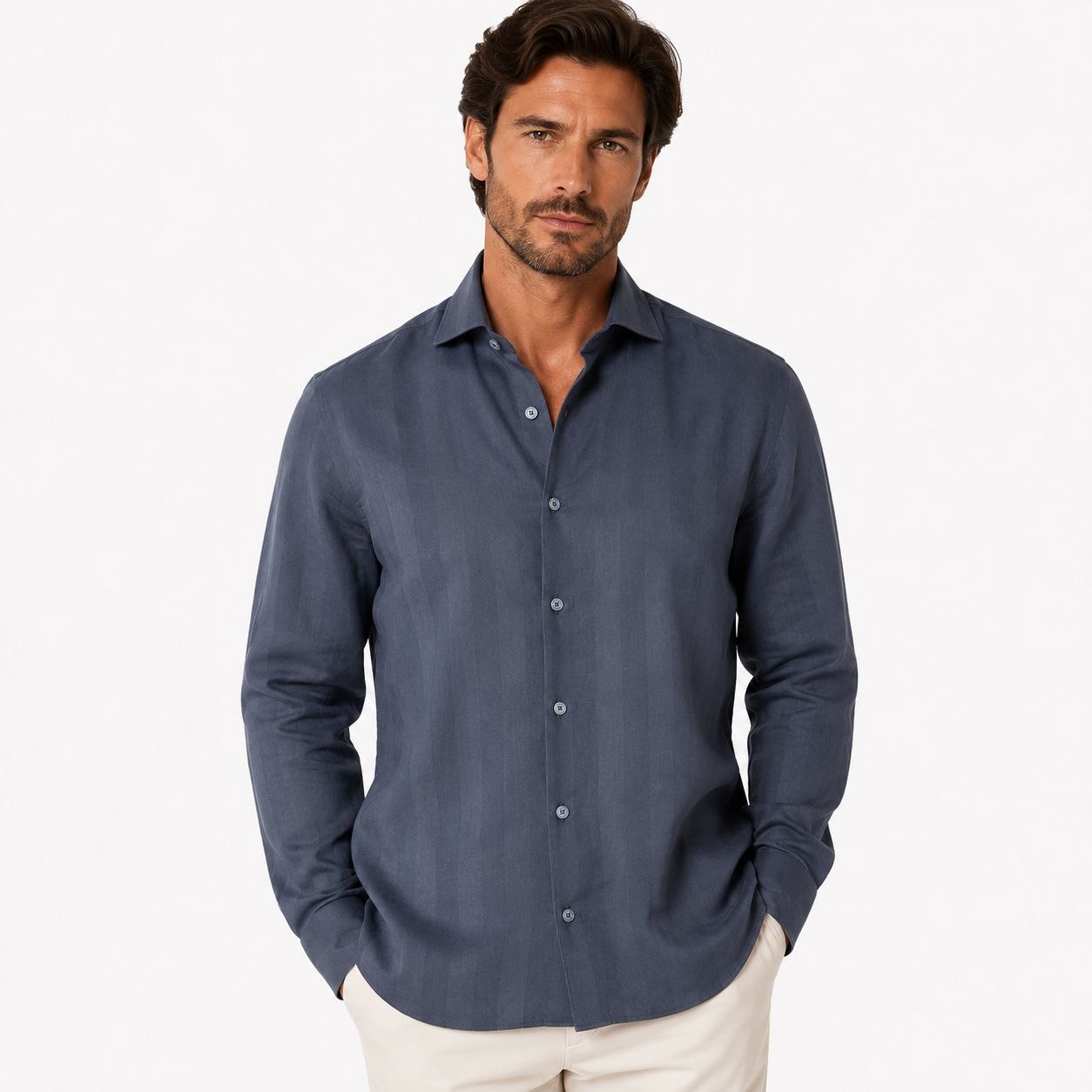 Navy midnight shadow-stripe shirt in navy | Flamingo Fits