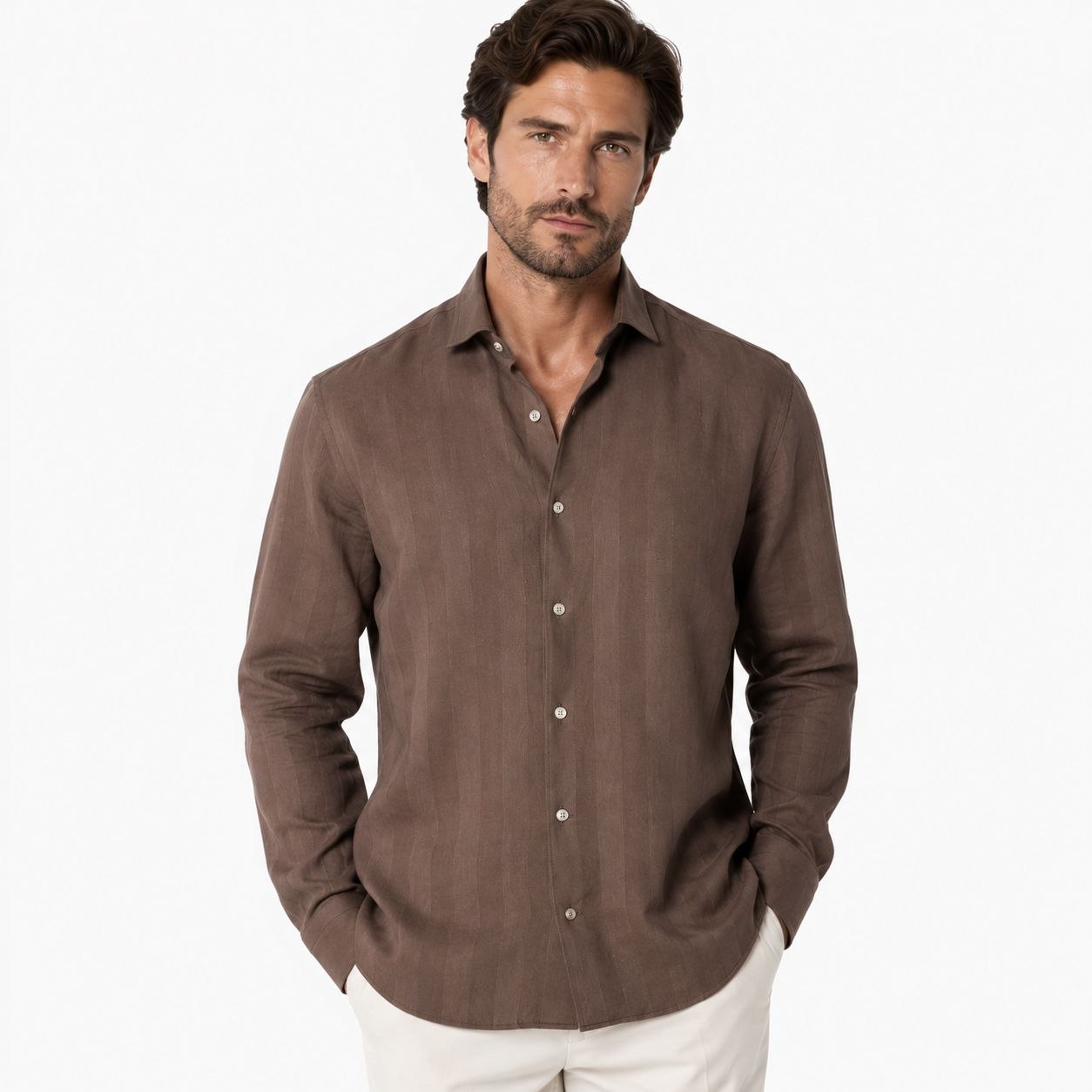 Brown midnight shadow-stripe shirt in brown | Flamingo Fits
