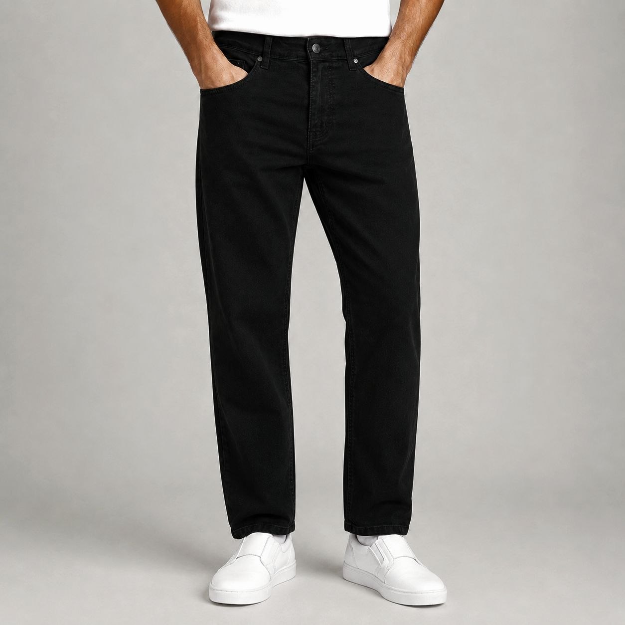 Black regular five pockets in black | Flamingo Fits
