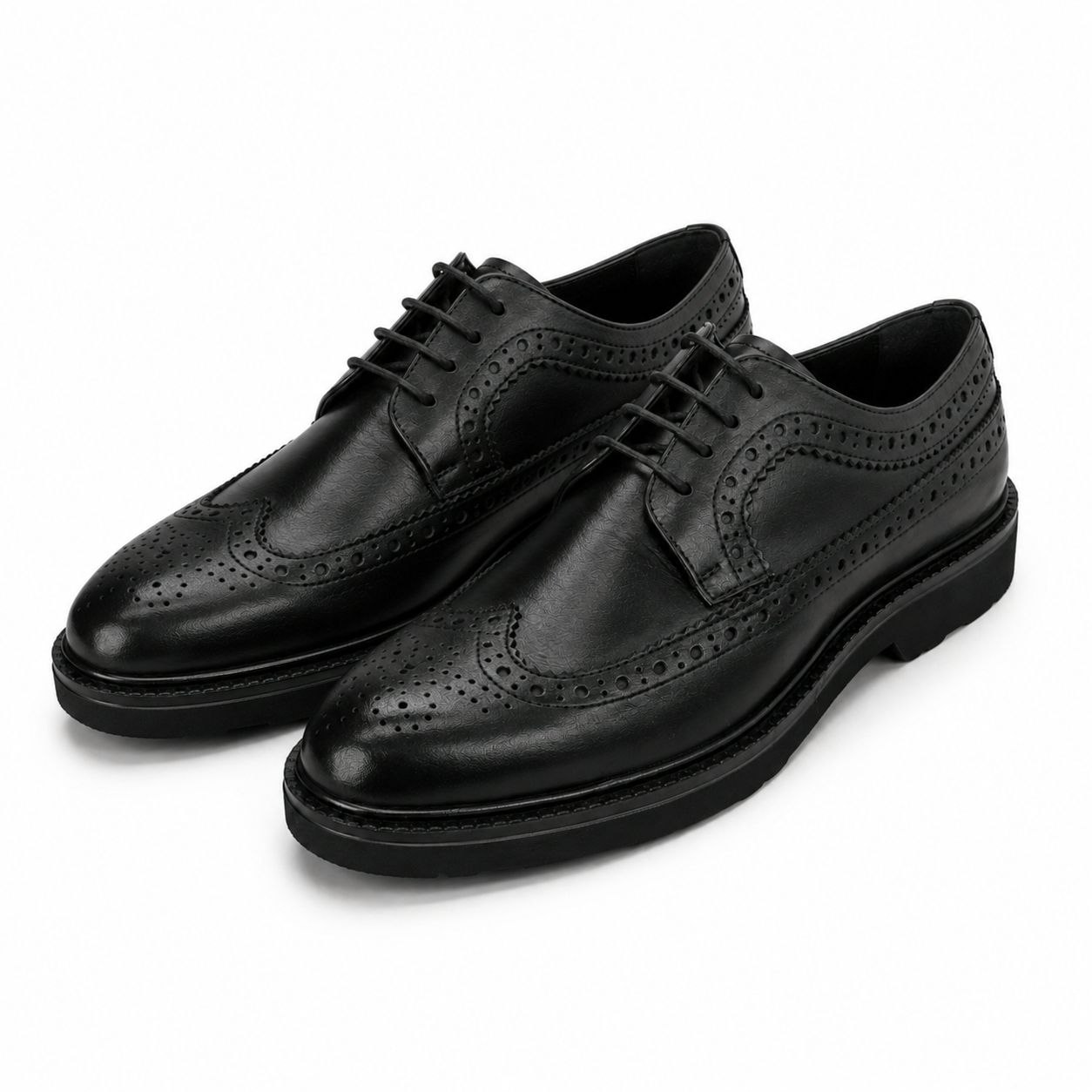 Black heritage wing tip lug shoes in black | Flamingo Fits