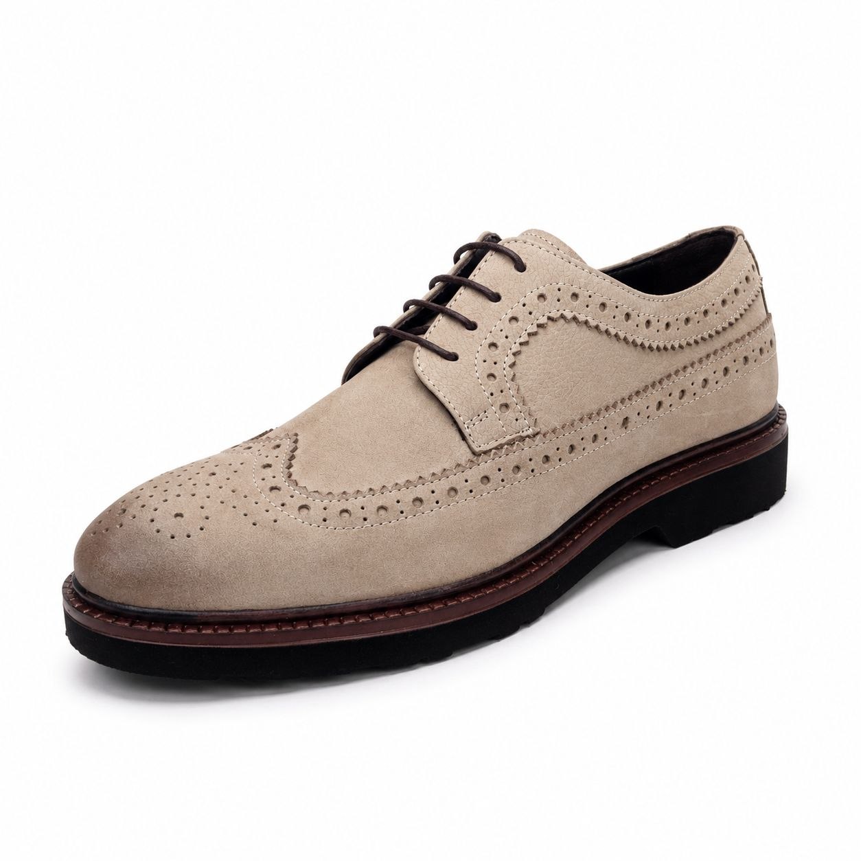 Beige sandstone suede brogue shoes in beige | Flamingo Fits
