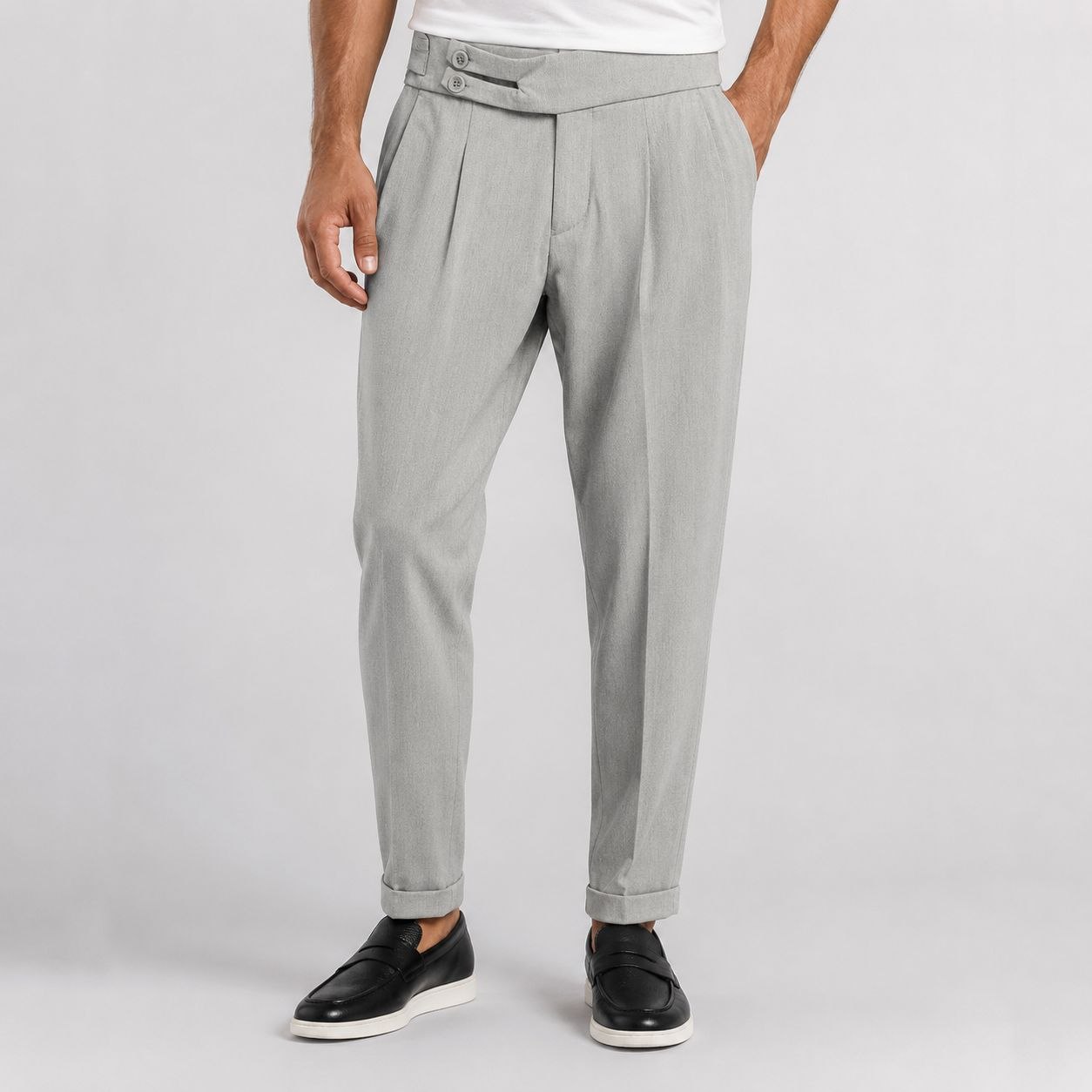 Light grey mid rise formal trouser in LIGHT GREY | Flamingo Fits