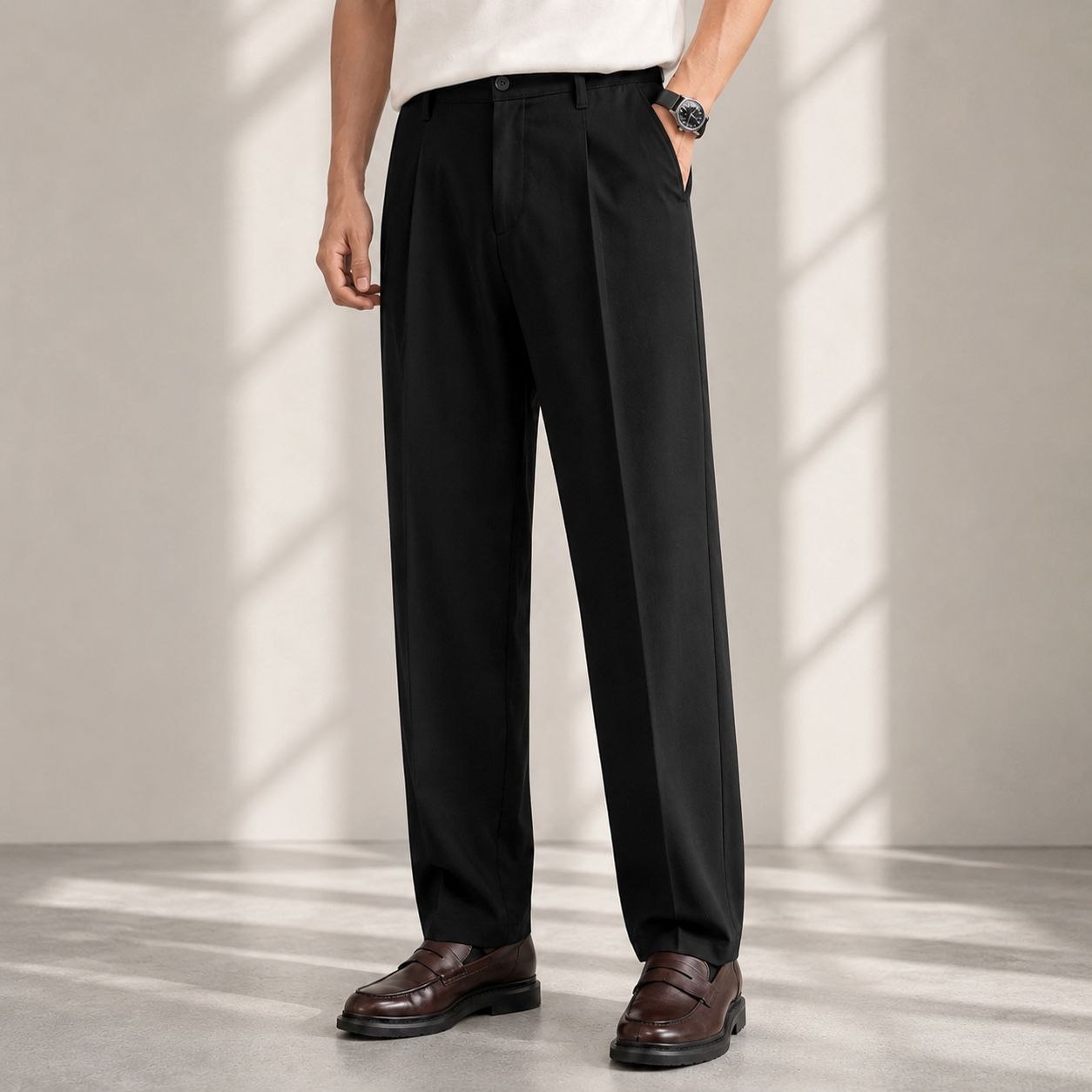 Black rena relaxed-straight pants in black | Flamingo Fits