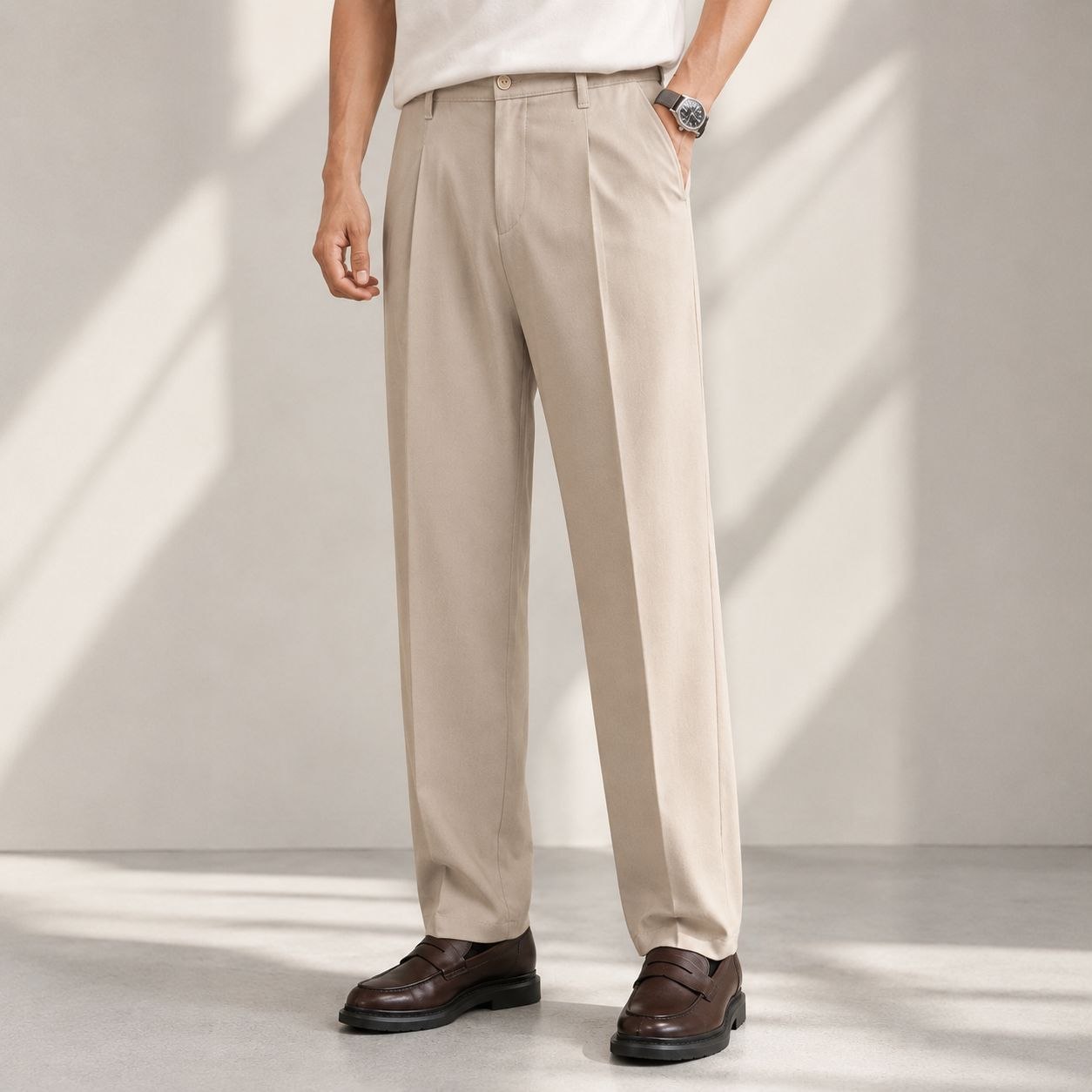Beige rena relaxed-straight pants in beige | Flamingo Fits