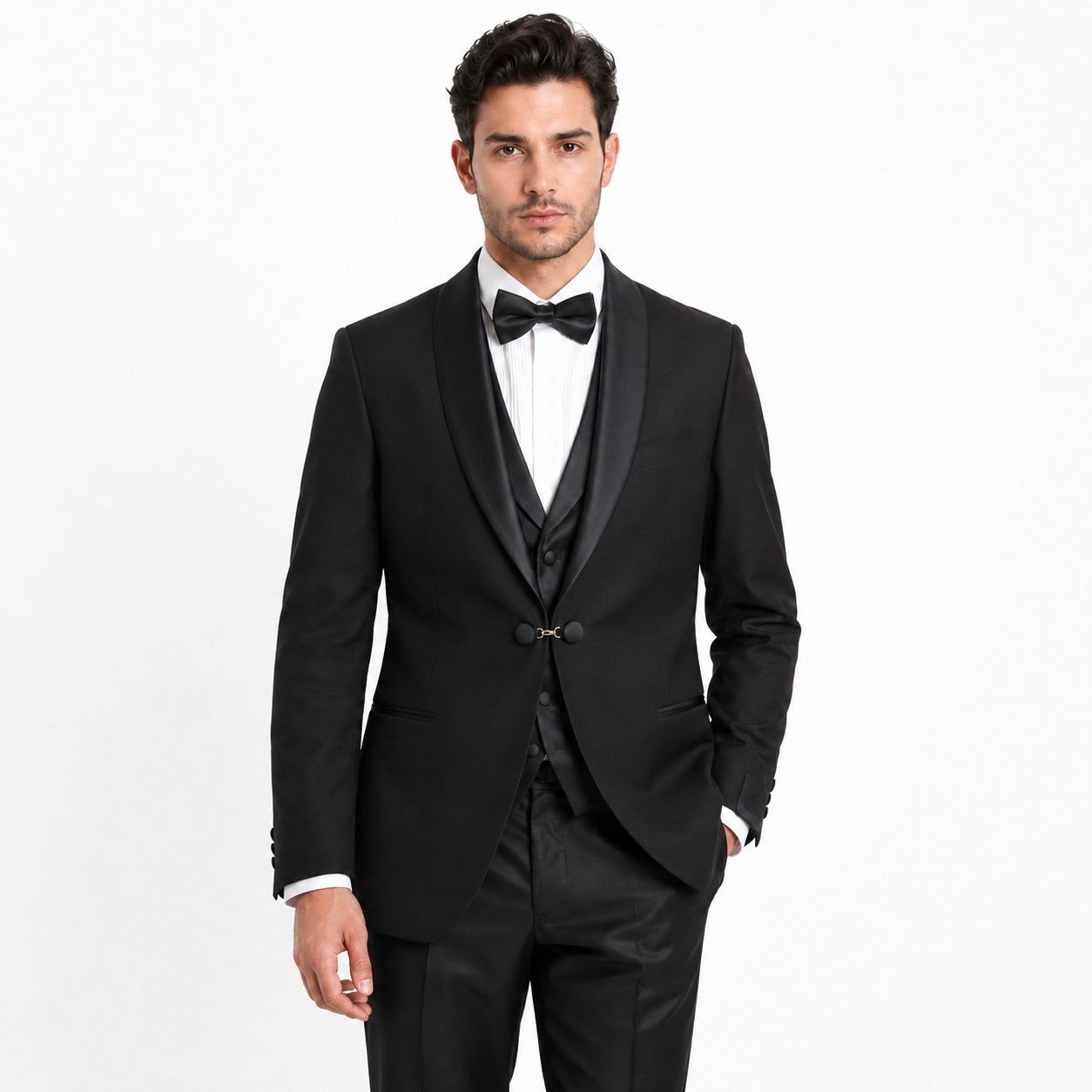 Onyx black shawl tuxedo in black | Flamingo Fits