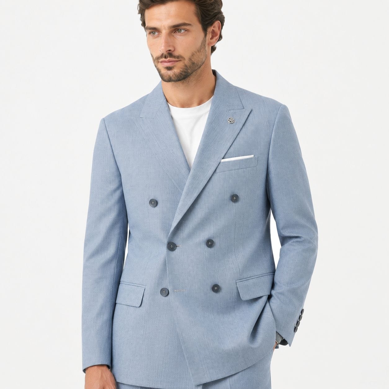 Light blue double breasted suit in light bleu | Flamingo Fits