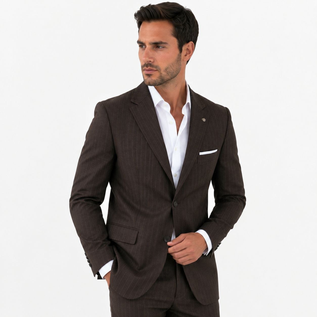 Brown monarch stripe two-button suit in brown | Flamingo Fits