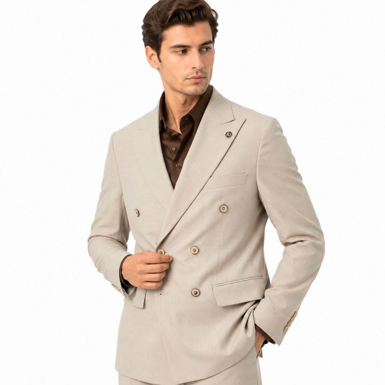Beige lorenso double-breasted suit in beige | Flamingo Fits