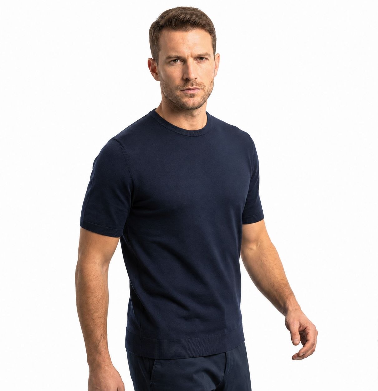 Navy  basic fine knit round neck tshirt in navy | Flamingo Fits